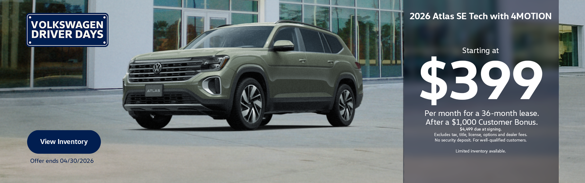 VW March Atlas SE Lease