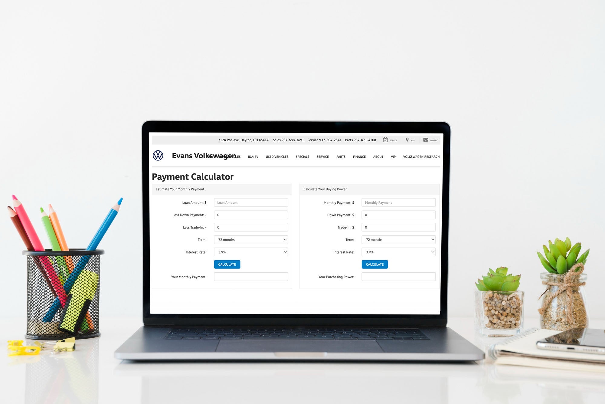 Payment calculator at Evans Volkswagen in Dayton, Ohio